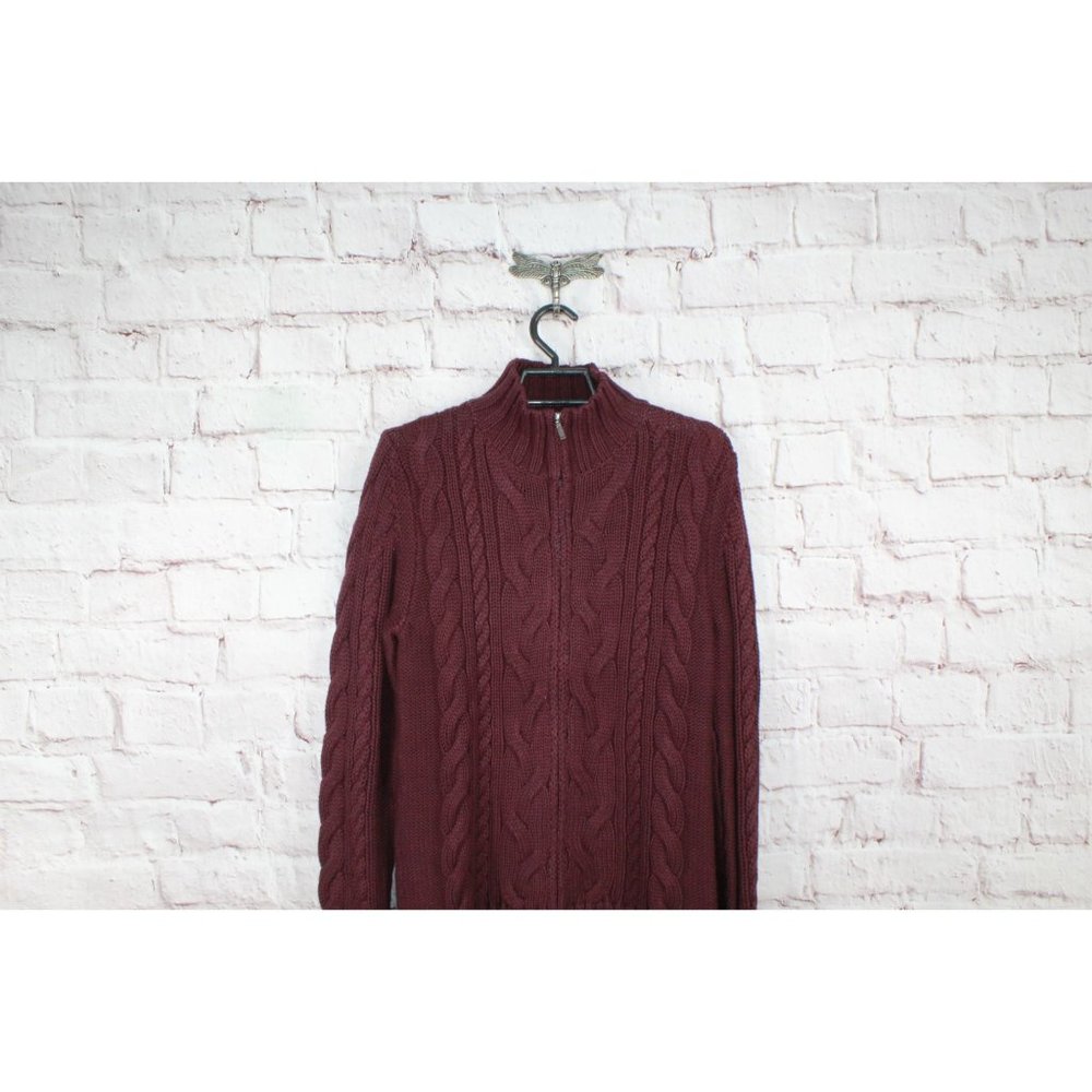 LL Bean Red Cotton Double L Cable Zip Cardigan Sweater Size S - Picture 3 of 10
